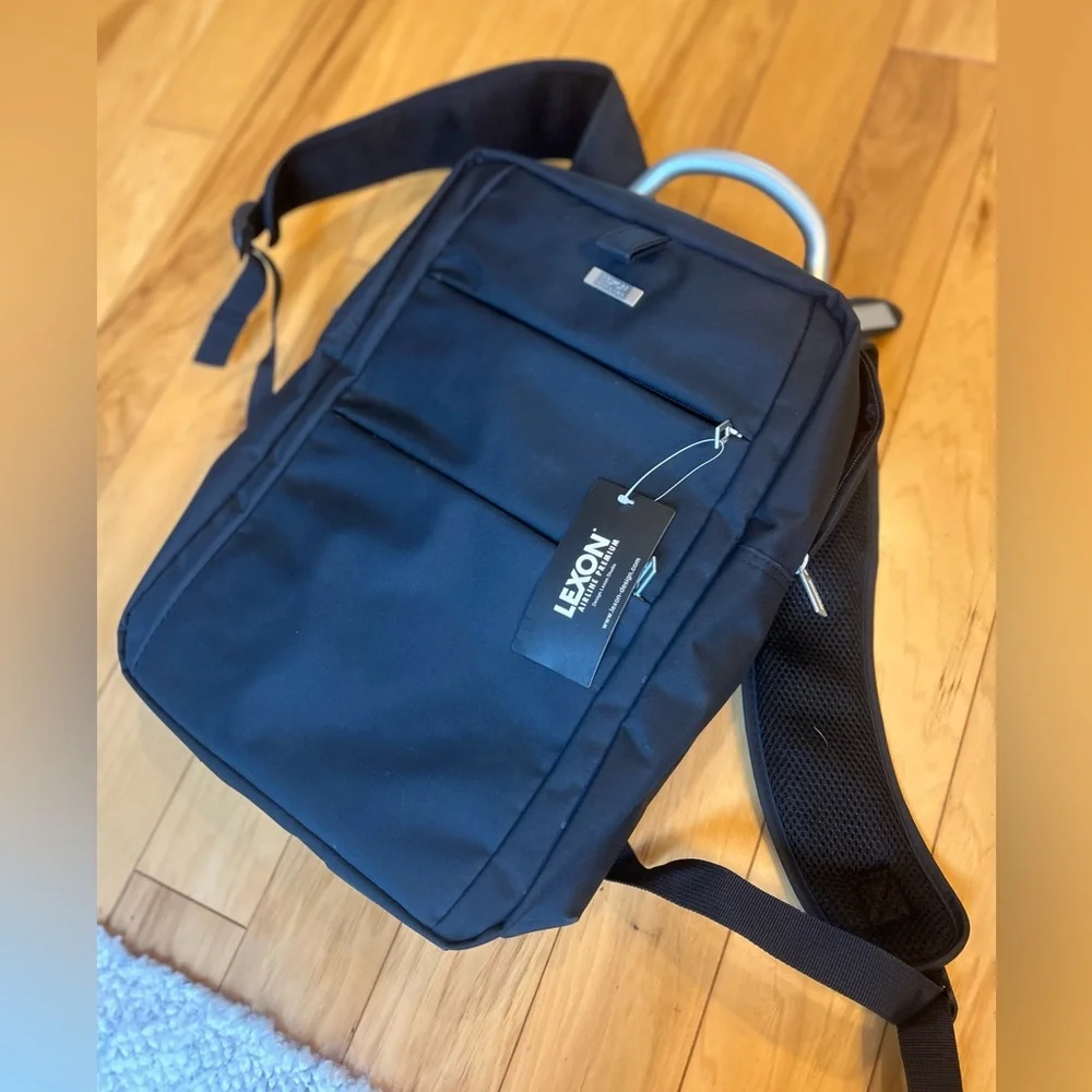 Title: NWT Lexon Modern Laptop Backpack Travel Bag Black Aluminum Handle